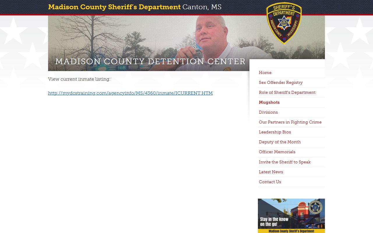 Madison County Detention Center inmate population roster access page
